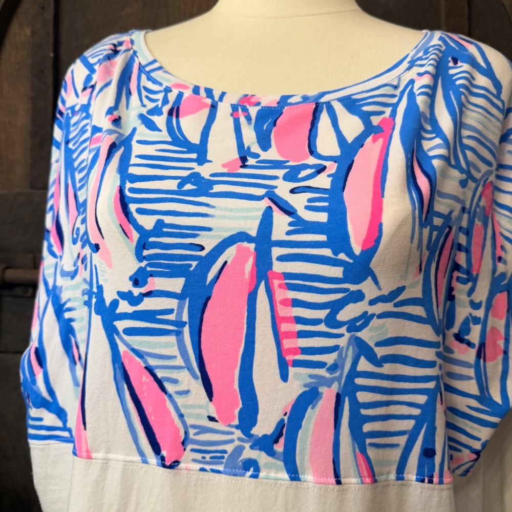 Lilly Pulitzer Sailboat Colorblock Top L White Blue Pink Nautical Tee - Picture 2 of 6